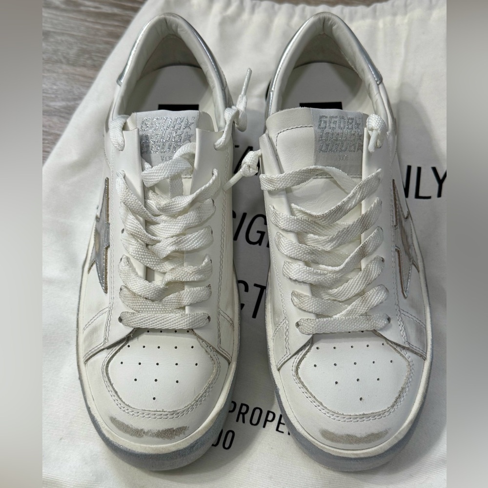 Golden Goose Stardan Silver Metallic Sneakers, size 37